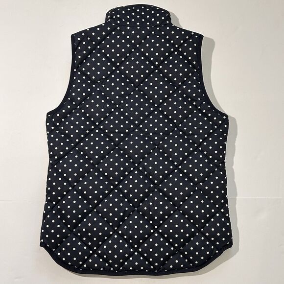 J CREW Quilted Down Puffer Vest Womens XS Insulated Navy White Polka Dots Zip Up - Picture 4 of 12